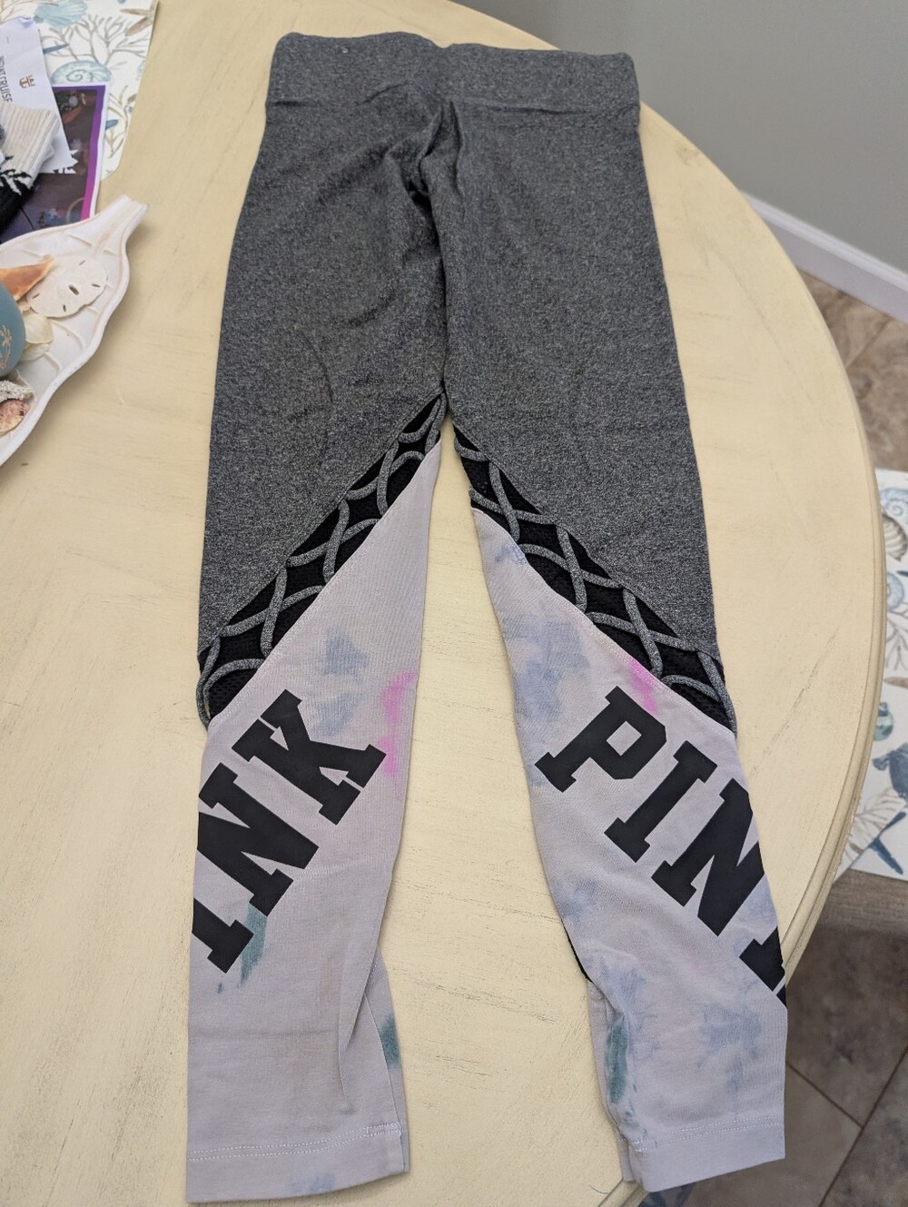 PINK Victoria's Secret Womens Gray & Light Tie-Dye Logo Leggings Size XS